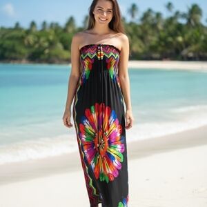 Just Love Strapless Rainbow Bright Flowers Sundress Or Swim Cover Size Small/Med